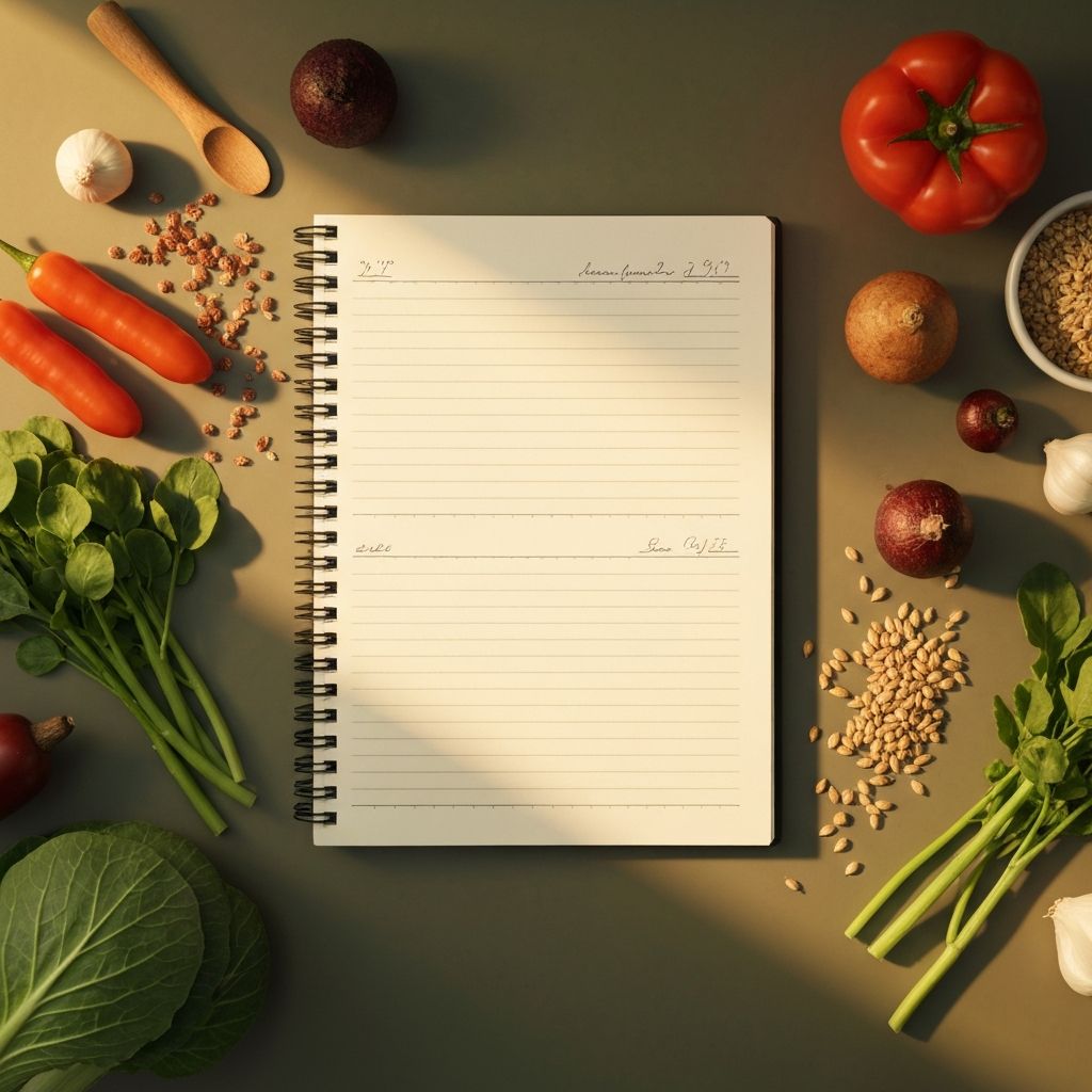 Scientific notebook with food elements
